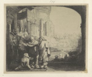 Pedro y Juan curan a un lisiado en la puerta del templo Recueil de quatre-vingt-cinq estampes originales (título de la serie) de Rembrandt van Rijn