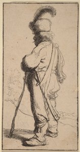 Polaco apoyado en un bastón de Rembrandt van Rijn