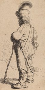 Polaco apoyado en un bastón de Rembrandt van Rijn