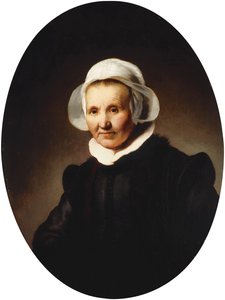 Retrato de una dama, de 62 años, quizás Aeltje Pietersdr. Uylenburgh, esposa de Johannes Cornelisz. Sylvius, medio cuerpo en traje negro, 1632 de Rembrandt van Rijn