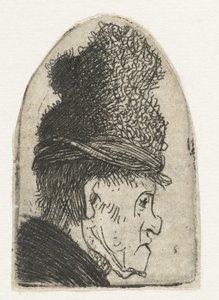 perfil, de, un, hombre, en, un, sombrero alto Perfil grotesco: hombre con gorra alta de Rembrandt van Rijn
