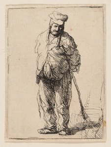 Campesino harapiento con las manos detrás, sosteniendo un palo de Rembrandt van Rijn