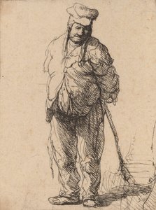 Campesino Harapiento con las Manos Detrás, Sosteniendo un Palo, c. 1630
