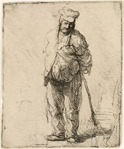 Campesino Andrajoso con las Manos Detrás de Él, Sosteniendo un Palo, c. 1630 de Rembrandt van Rijn