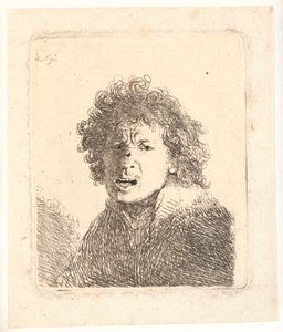 Rembrandt sin sombrero y con la boca abierta, como si gritara: busto