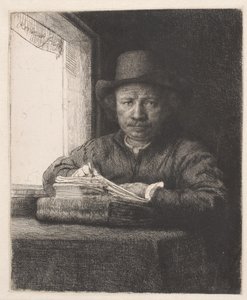 Rembrandt dibujando en una ventana de Rembrandt van Rijn