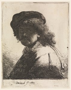 Rembrandt con gorra y bufanda de Rembrandt van Rijn