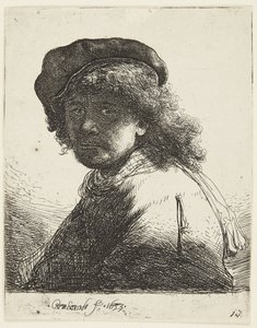 Rembrandt con gorra y bufanda de Rembrandt van Rijn