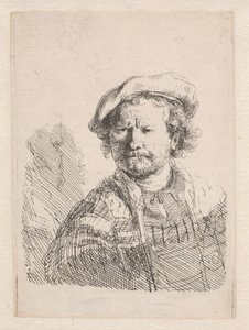 Rembrandt con una gorra plana y un chal sobre los hombros de Rembrandt van Rijn