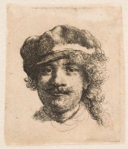 Rembrandt con una gorra blanda: de frente: solo la cabeza de Rembrandt van Rijn