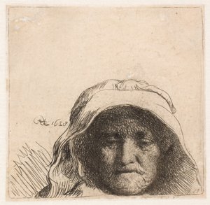 La madre de Rembrandt: solo la cabeza, de frente de Rembrandt van Rijn