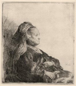 Madre de Rembrandt, con venda oriental en la cabeza de Rembrandt van Rijn