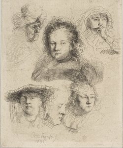 Esposa de Rembrandt y otras cinco cabezas de Rembrandt van Rijn