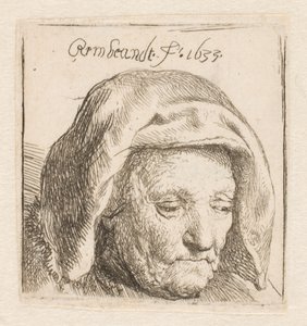 La madre de Rembrandt con un tocado de tela, mirando hacia abajo: solo la cabeza de Rembrandt van Rijn