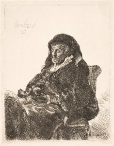 Madre de Rembrandt con vestido de viuda y guantes negros de Rembrandt van Rijn
