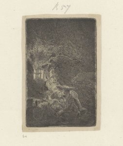 Descanso en la Huida a Egipto de Noche de Rembrandt van Rijn