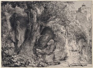 San Francisco rezando bajo un árbol de Rembrandt van Rijn