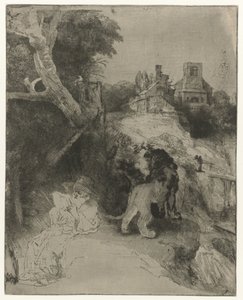 Lectura de San Jerónimo en un paisaje italianizante San Jerónimo leyendo en un paisaje italiano de Rembrandt van Rijn