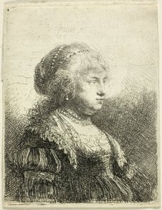 Saskia con perlas en el cabello de Rembrandt van Rijn