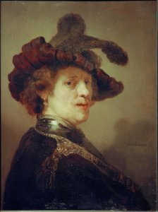 Autorretrato con sombrero de plumas de Rembrandt van Rijn