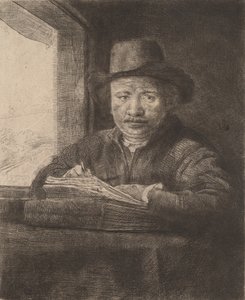 Autorretrato dibujando en una ventana, 1648 de Rembrandt van Rijn