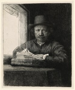 Autorretrato grabado en una ventana de Rembrandt van Rijn