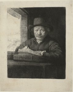Autorretrato grabado en una ventana de Rembrandt van Rijn