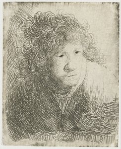Autorretrato, inclinado hacia adelante, escuchando de Rembrandt van Rijn