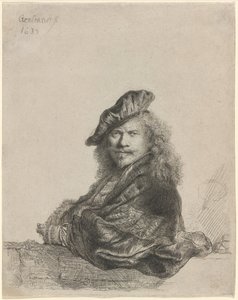 Autorretrato apoyado en un alféizar de piedra de Rembrandt van Rijn