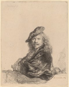 Autorretrato apoyado en un alféizar de piedra de Rembrandt van Rijn