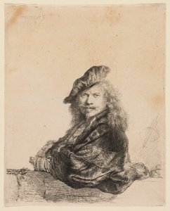 Autorretrato apoyado en un alféizar de piedra