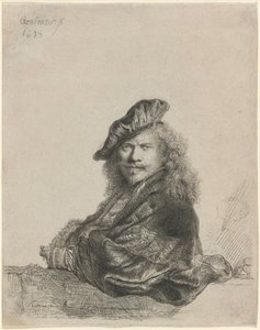 Autorretrato apoyado en un alféizar de piedra de Rembrandt van Rijn