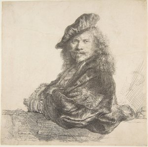 Autorretrato, apoyado en un muro de piedra de Rembrandt van Rijn