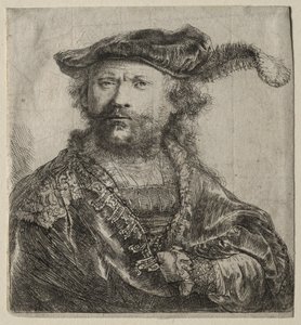 Autorretrato con gorra de terciopelo con pluma, 1638 de Rembrandt van Rijn