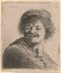 Autorretrato con gorra: riendo de Rembrandt van Rijn