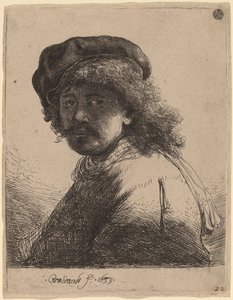 Autorretrato con Gorro y Bufanda con el Rostro Oscuro de Rembrandt van Rijn