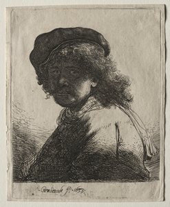Autorretrato con gorra y bufanda con el rostro oscuro: busto, 1633 de Rembrandt van Rijn