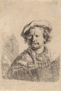 Autorretrato con Gorro Plano y Vestido Bordado, c. 1642 de Rembrandt van Rijn
