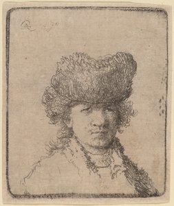Autorretrato con gorro de piel de Rembrandt van Rijn