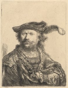 Autorretrato con gorra de terciopelo y pluma de Rembrandt van Rijn