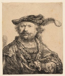 Autorretrato con gorra de terciopelo y pluma de Rembrandt van Rijn