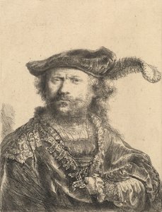 Autorretrato con gorra de terciopelo y pluma de Rembrandt van Rijn
