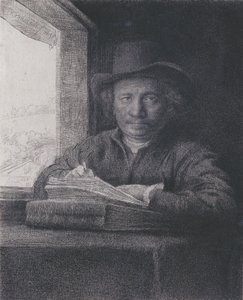Autorretrato, grabado en una ventana, 1648 (grabado en papel verjurado) de Rembrandt van Rijn