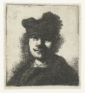 Autorretrato con gorra y capa oscura: busto de Rembrandt van Rijn