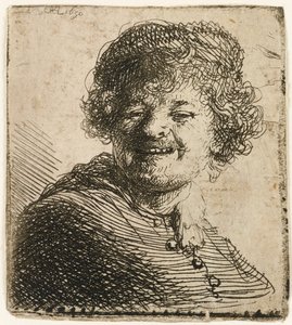 Autorretrato con gorra: riendo de Rembrandt van Rijn