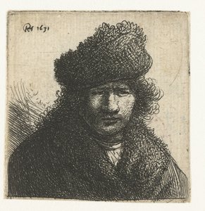 Autorretrato con gorro de piel inclinado: busto de Rembrandt van Rijn
