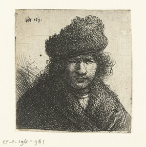 Autorretrato con gorro de piel inclinado: busto de Rembrandt van Rijn