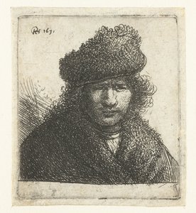 Autorretrato con gorro de piel inclinado: busto de Rembrandt van Rijn