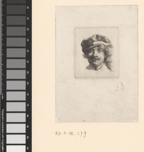 Autorretrato con una gorra blanda: de frente, solo la cabeza de Rembrandt van Rijn
