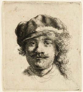 Autorretrato con gorra blanda: cara completa, solo cabeza de Rembrandt van Rijn